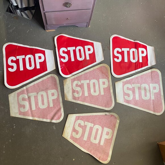 Vintage School Bus STOP Vinyl Decal Pack Lot of 7 Reflective Stickers 17X17 Red - Picture 1 of 14